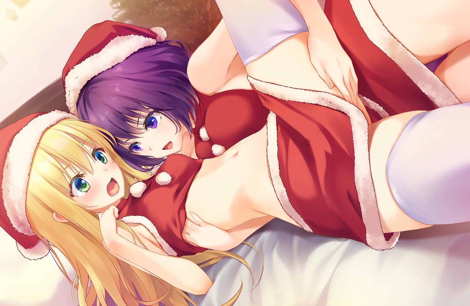 christmas ichikawa_noa skirt_lift thighhighs yuri