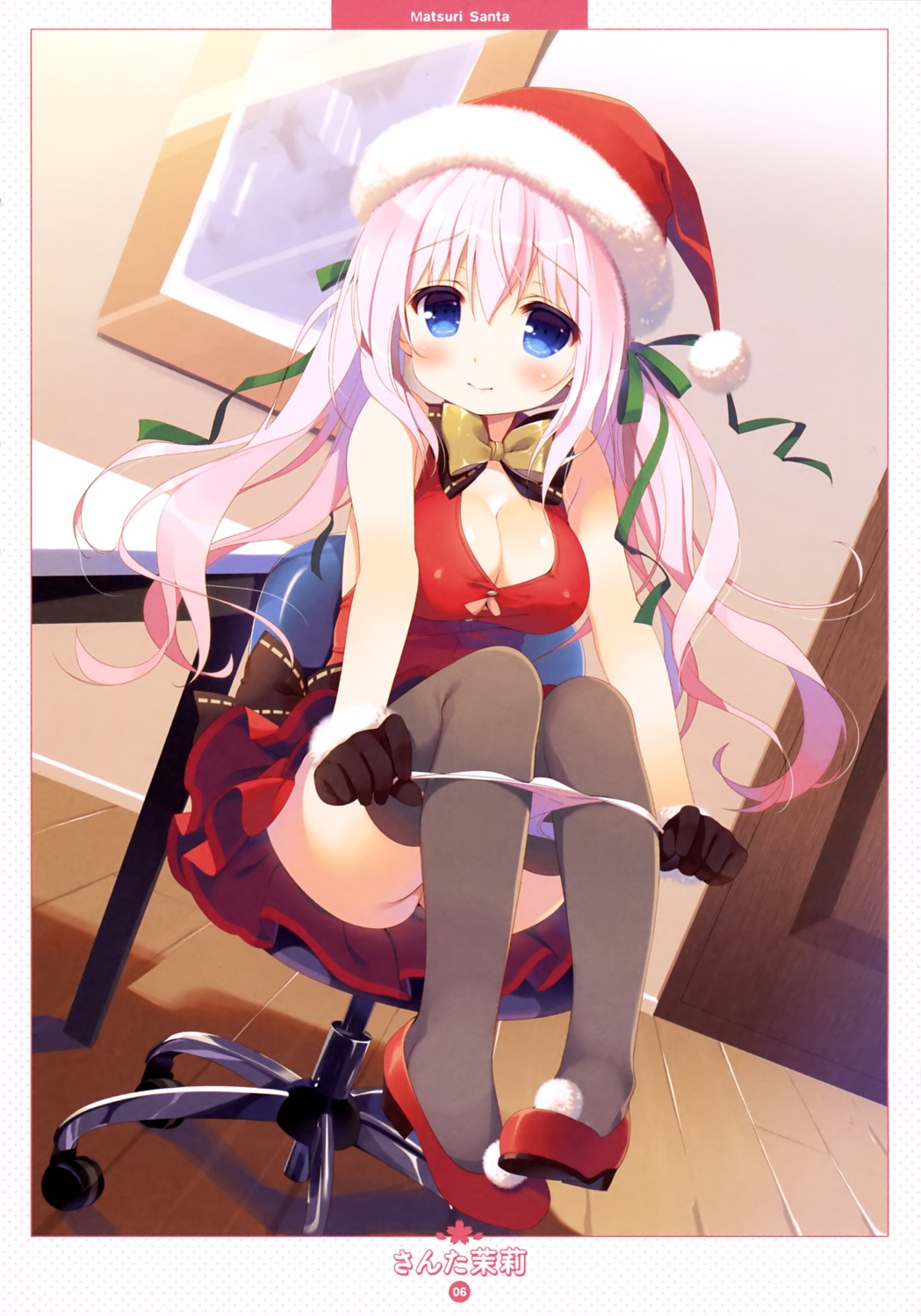 christmas cleavage dress heels pantsu panty_pull santa_matsuri thighhighs undressing