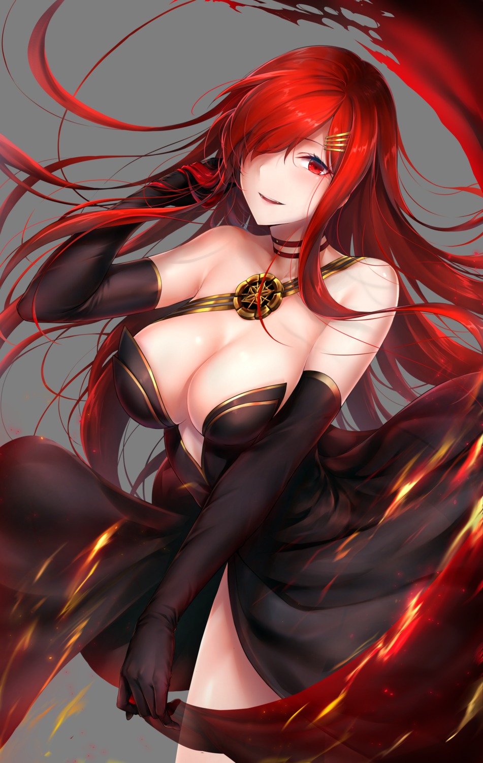 demon_king_nobunaga dress fate/grand_order no_bra rei_kun skirt_lift