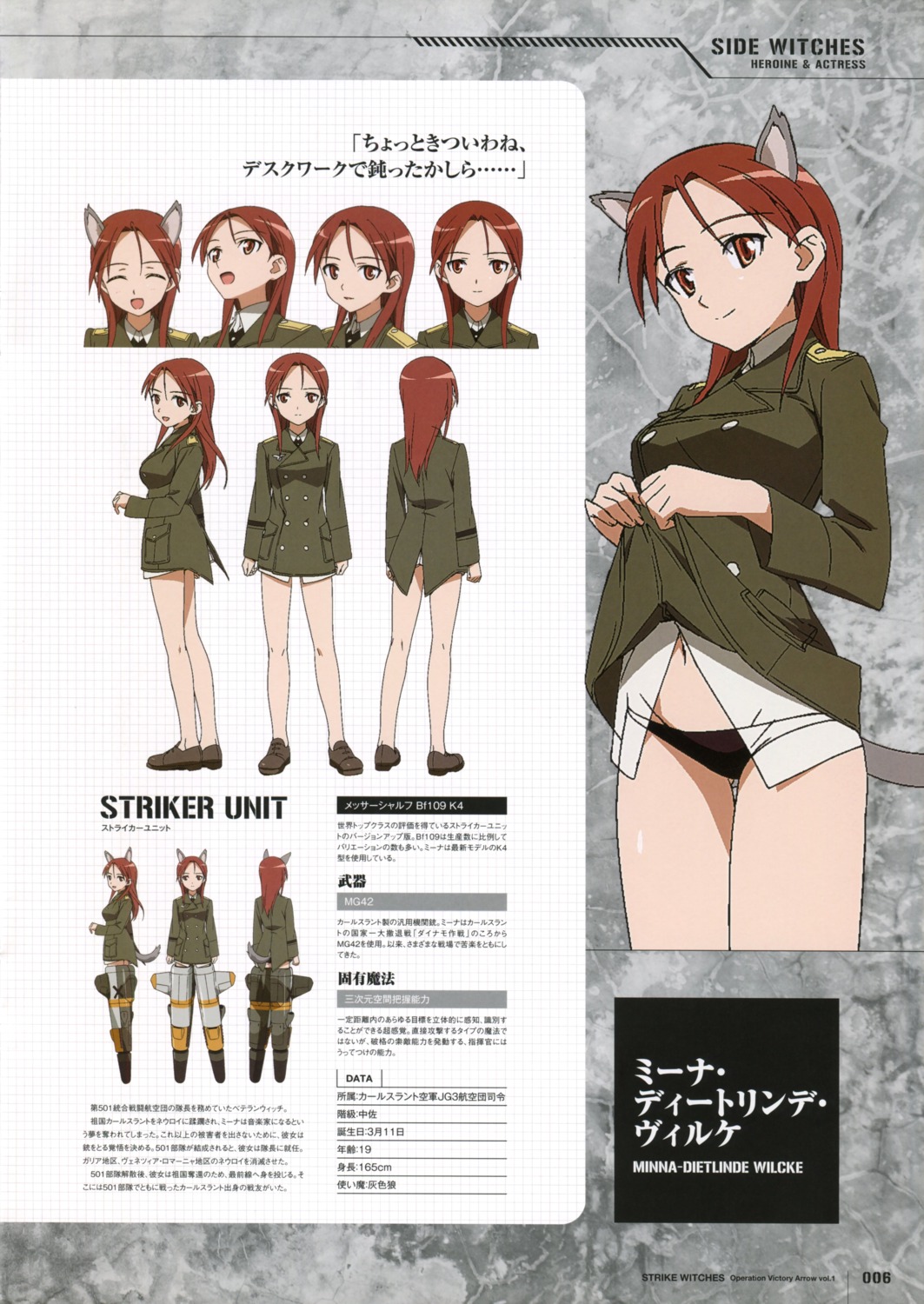 animal_ears minna_dietlinde_wilcke pantsu profile_page shirt_lift strike_witches strike_witches:_operation_victory_arrow tail takamura_kazuhiro uniform