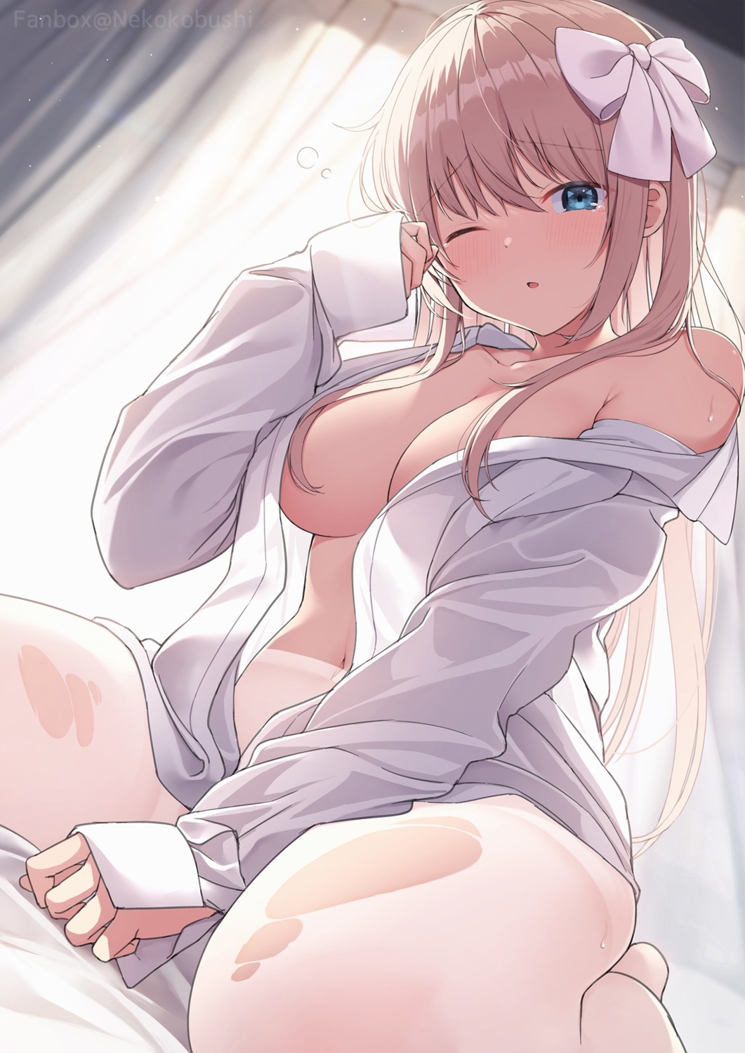 dress_shirt nekokobushi no_bra open_shirt pantyhose torn_clothes