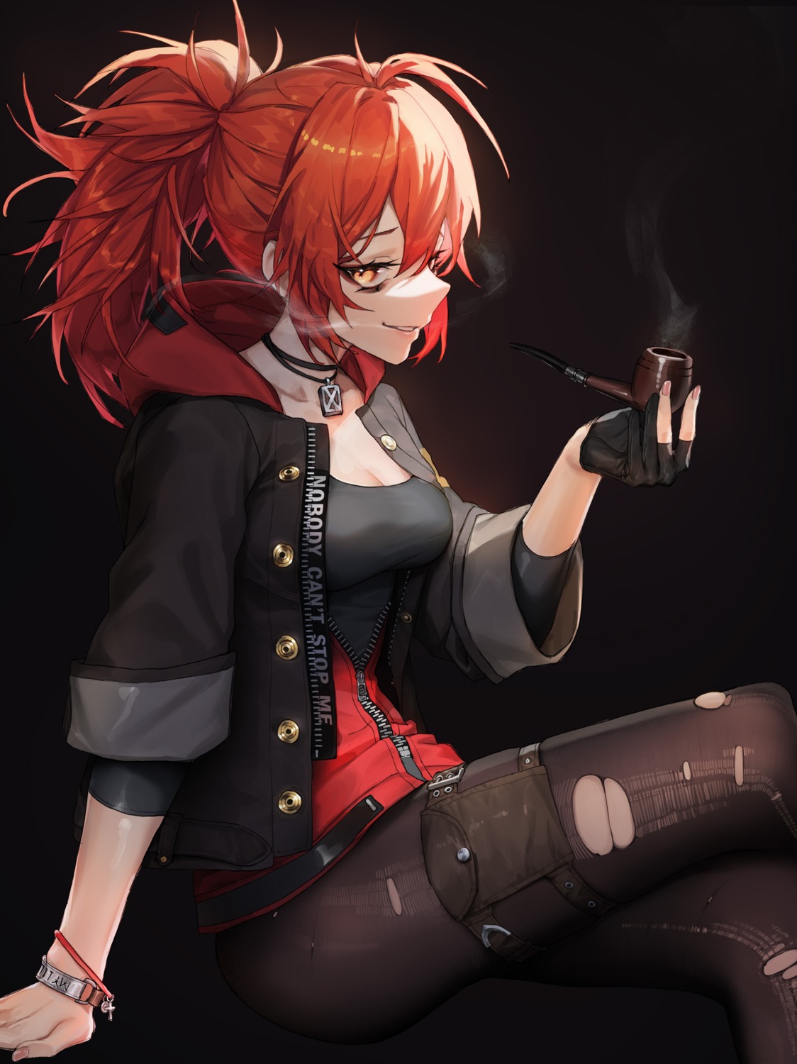 cleavage garter pantyhose smoking torn_clothes tunamayo_(dsasd751)