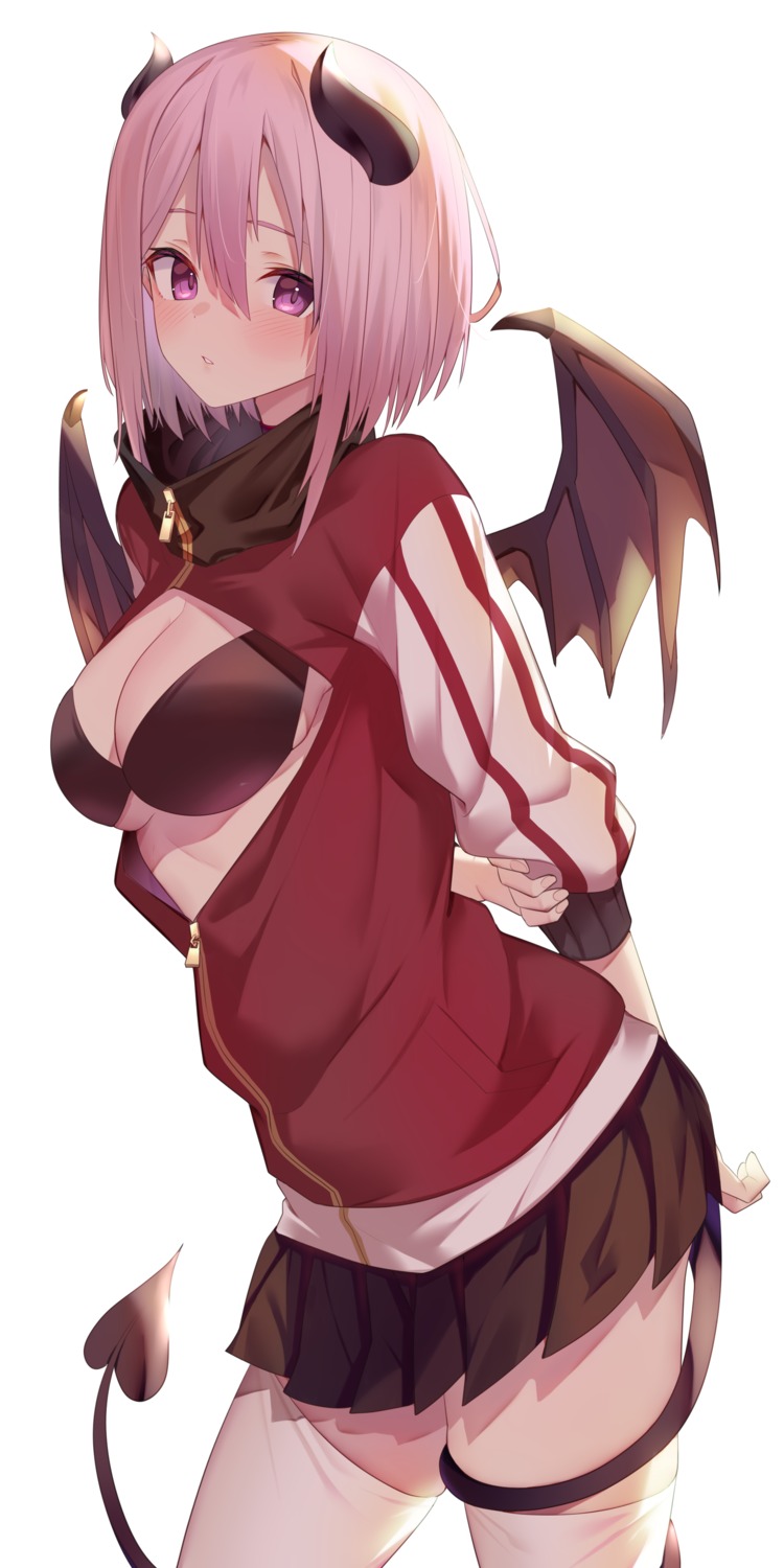 bra horns jun_(aousa0328) open_shirt tail thighhighs wings