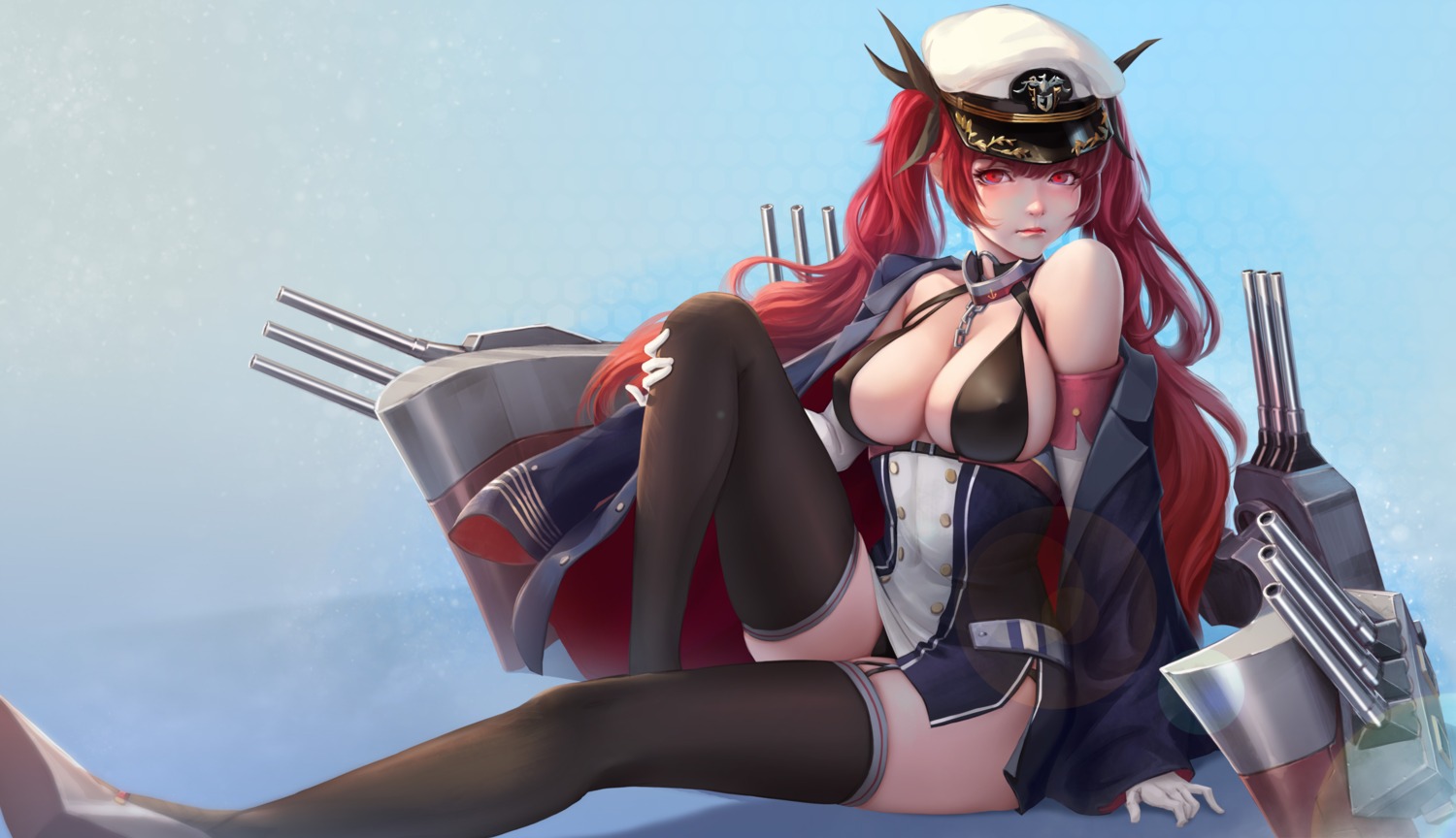 azhang azur_lane bra erect_nipples honolulu_(azur_lane) pantsu skirt_lift stockings thighhighs uniform