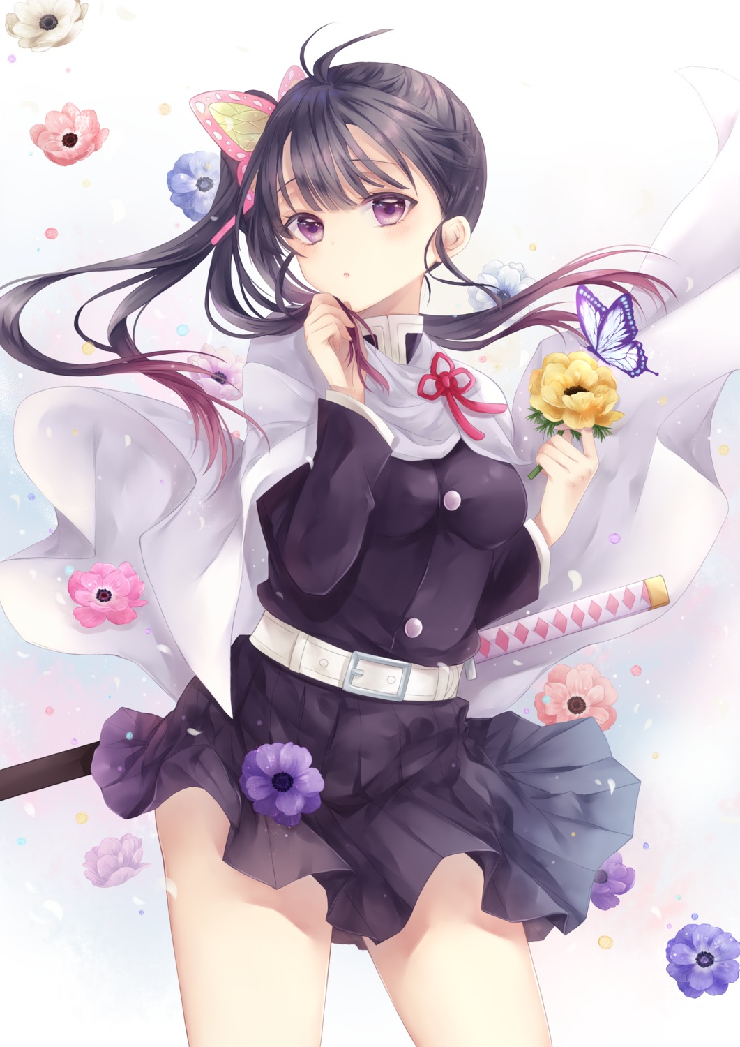 kimetsu_no_yaiba orii_(fsgp5252) skirt_lift sword tsuyuri_kanao uniform