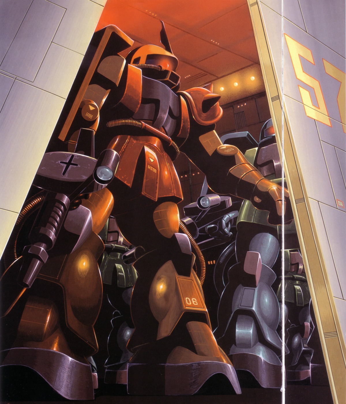 gundam mecha mobile_suit_gundam ms-06_zaku_ii okawara_kunio