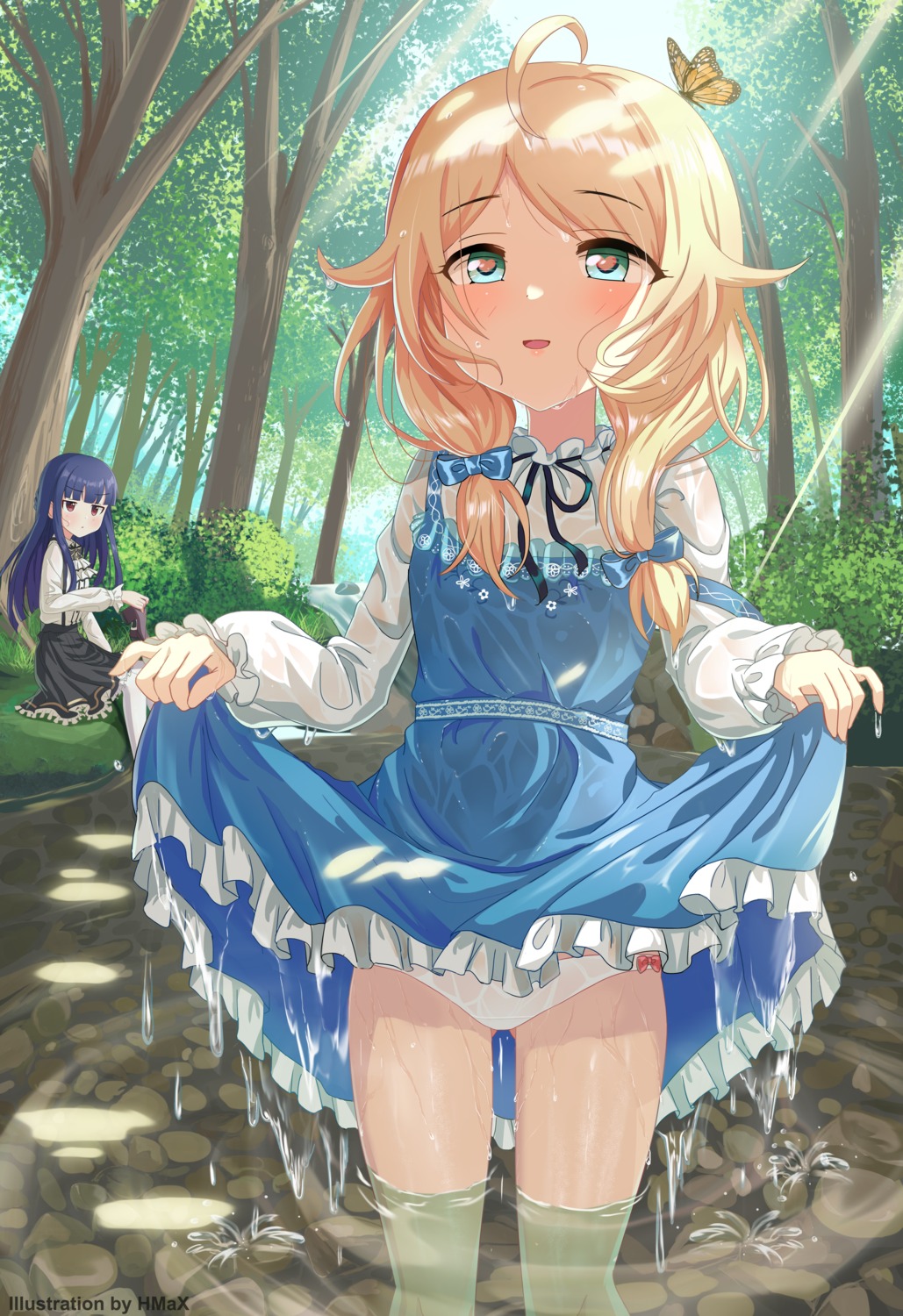 dress hmax loli pantsu sajou_yukimi see_through skirt_lift the_idolm@ster the_idolm@ster_cinderella_girls the_idolm@ster_cinderella_girls_u149 wet wet_clothes yusa_kozue