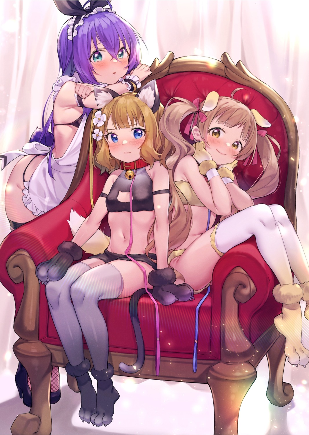 animal_ears hakozaki_serika maid mochizuki_anna nekomimi shennai_misha suou_momoko tail the_idolm@ster the_idolm@ster_million_live! thighhighs