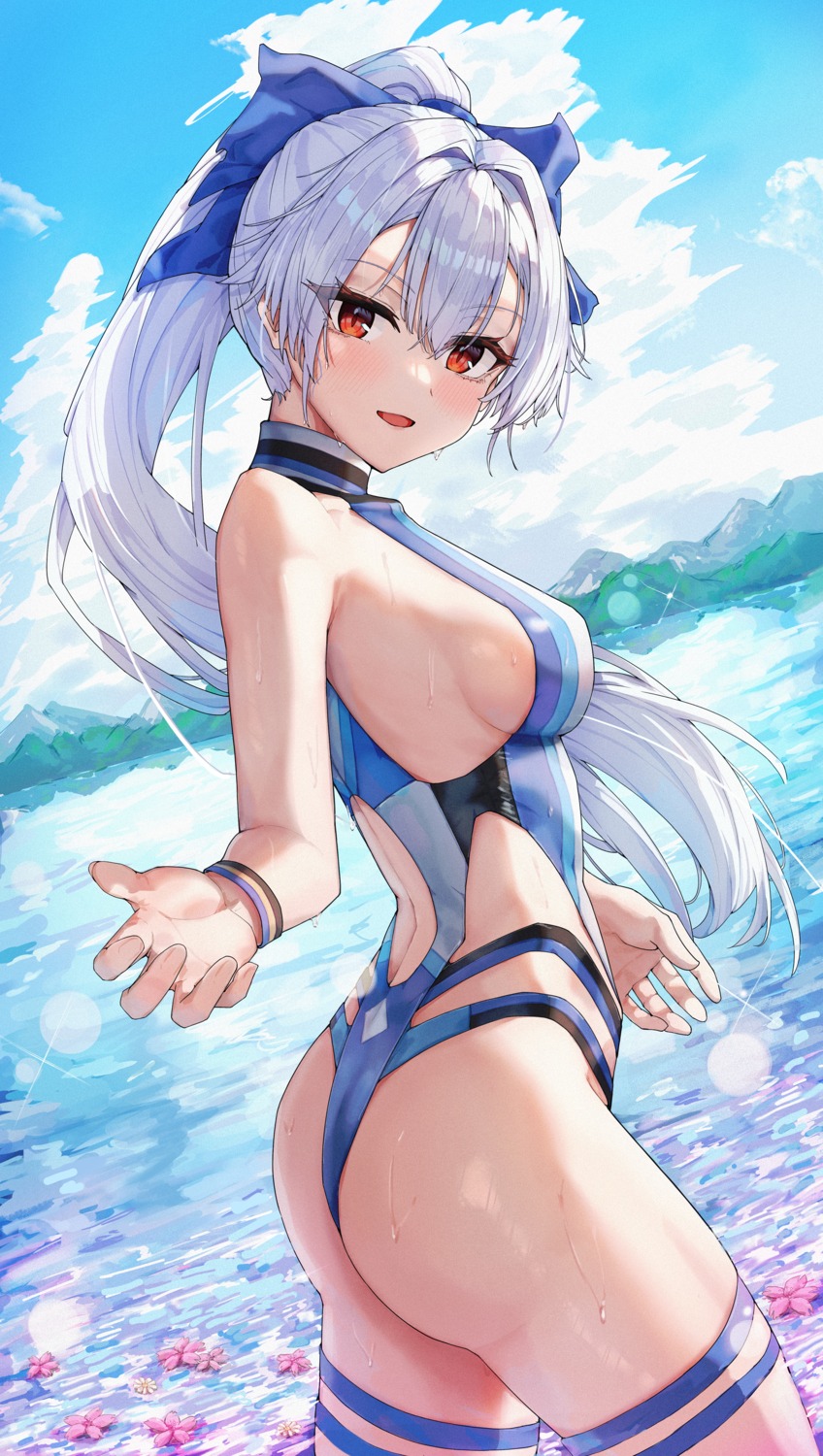 ass fate/grand_order garter mimma_ring_(nobuyueli) swimsuits tomoe_gozen_(fate/grand_order) wet