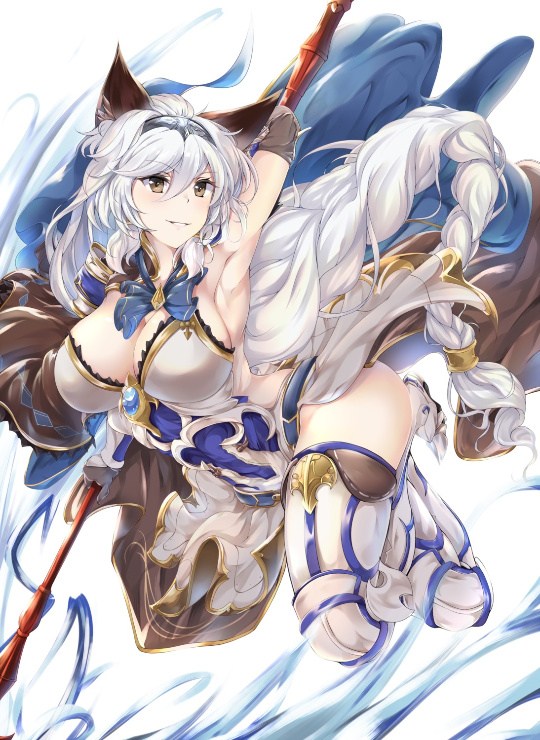 animal_ears armor cleavage granblue_fantasy heels heles kotohane no_bra thighhighs weapon