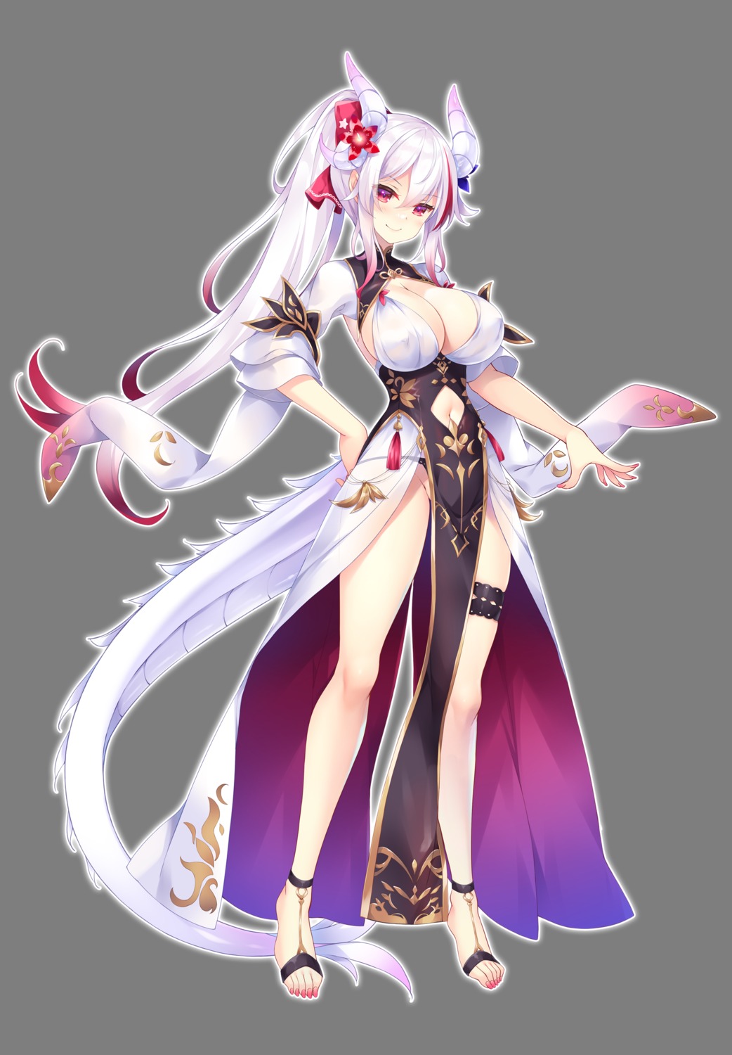 asian_clothes cuteuphoria dra_concafe garter horns ko~cha no_bra pointy_ears see_through tail transparent_png