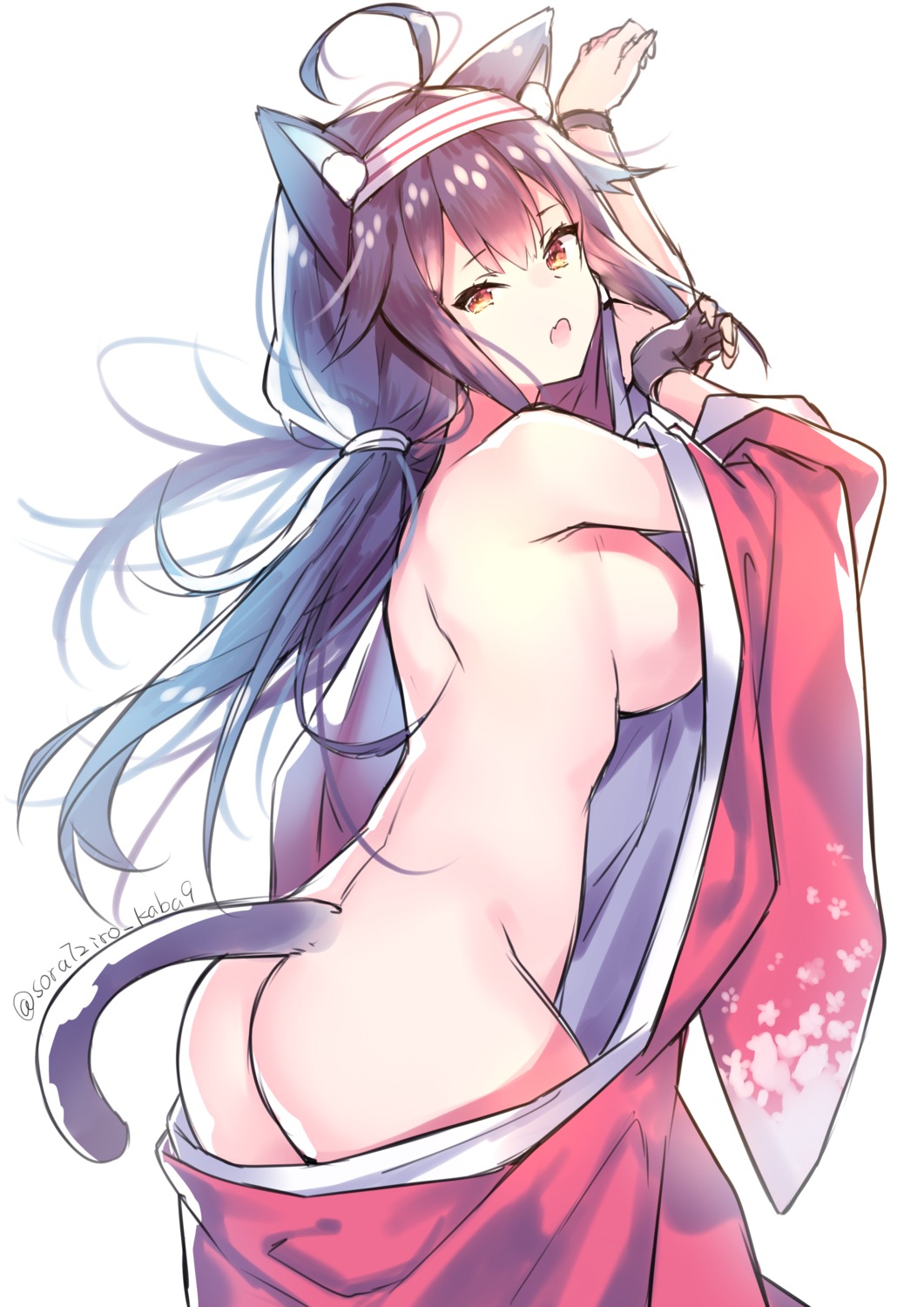 animal_ears ass japanese_clothes kantai_collection no_bra nopan ryuuhou_(kancolle) sora_72-iro taigei_(kancolle) tail