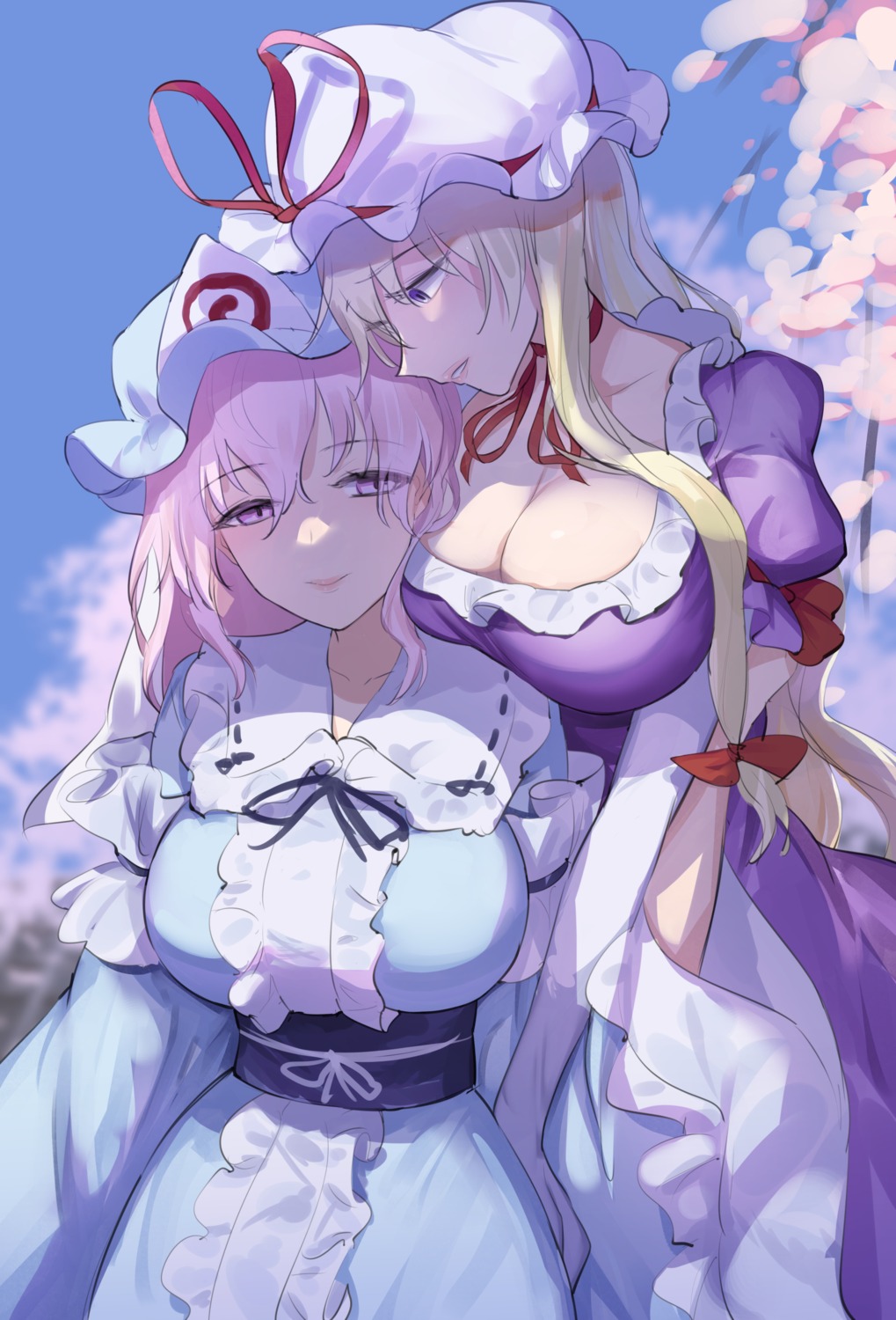 cleavage saigyouji_yuyuko touhou yakumo_yukari yuri