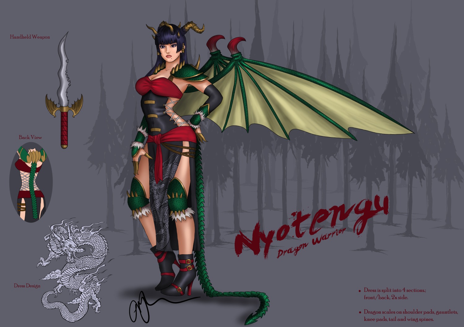 armor character_design cleavage dead_or_alive heels horns nyotengu tail weapon wings