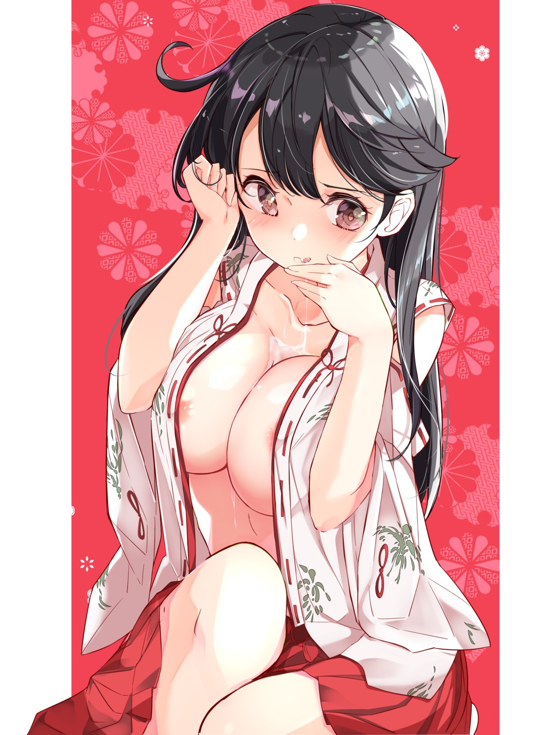 areola cum hamaken kantai_collection miko no_bra open_shirt ushio_(kancolle)