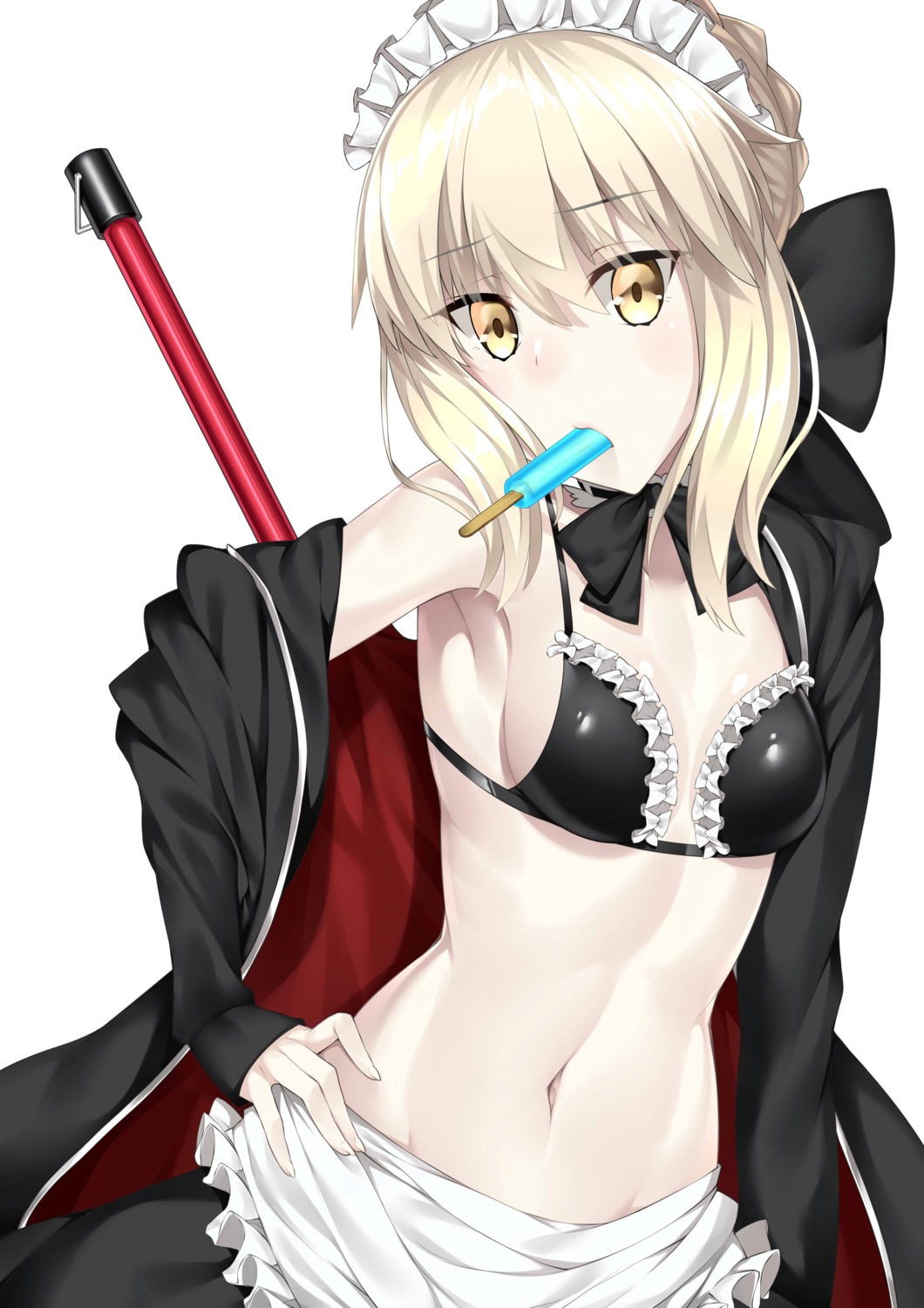 bikini_top cleavage fate/grand_order maid open_shirt saber saber_alter swimsuits watosu