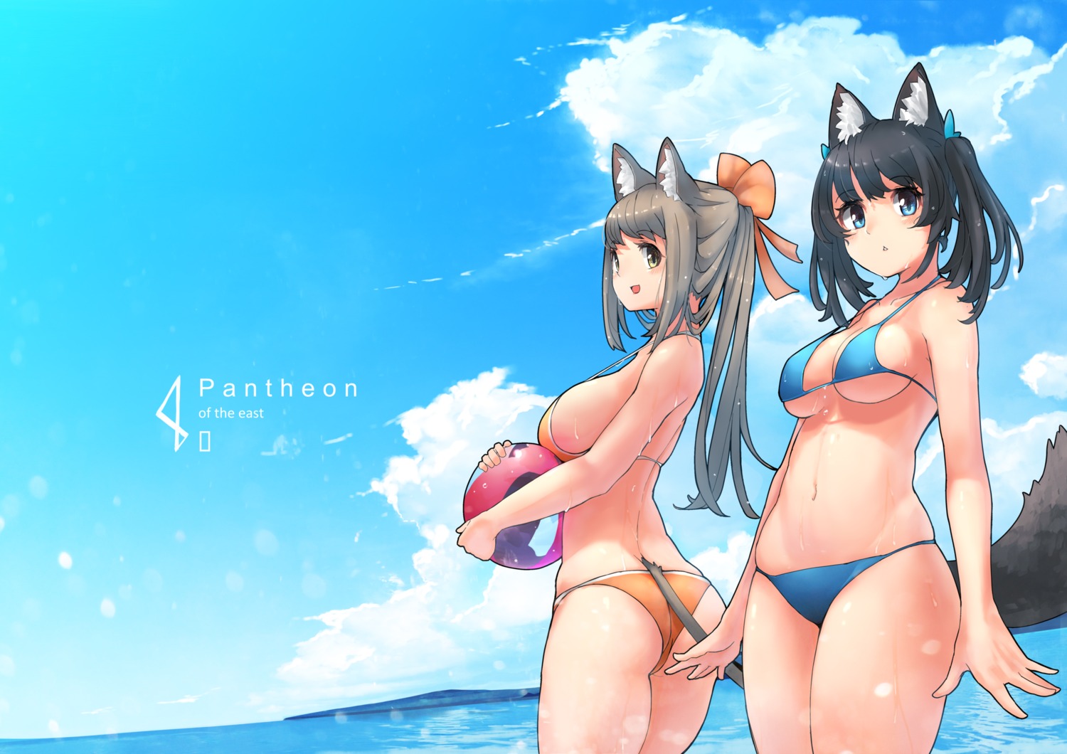 animal_ears arukiru ass bikini swimsuits tail underboob wet