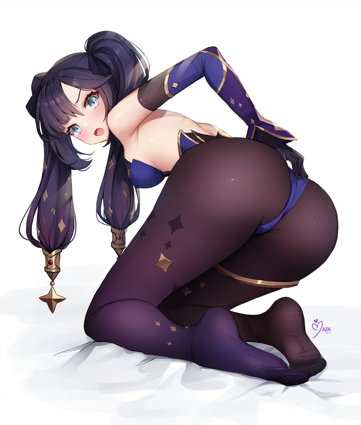 ankkoyom ass feet garter genshin_impact leotard mona_megistus no_bra pantyhose