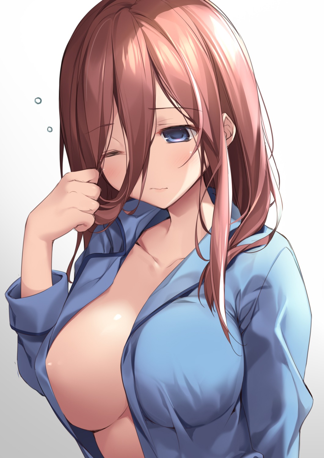 5-toubun_no_hanayome erect_nipples karory nakano_miku no_bra open_shirt pajama