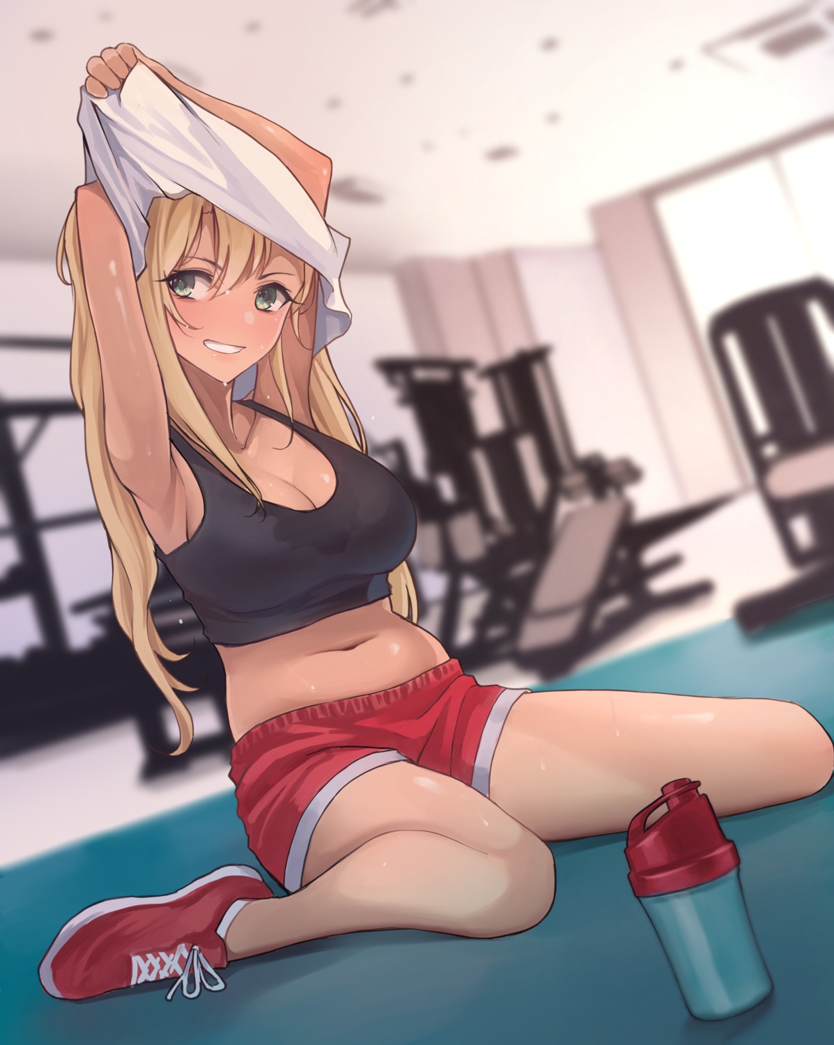 cleavage dumbbell_nan-kilo_moteru? koh_(minagi_kou) sakura_hibiki shirt_lift undressing