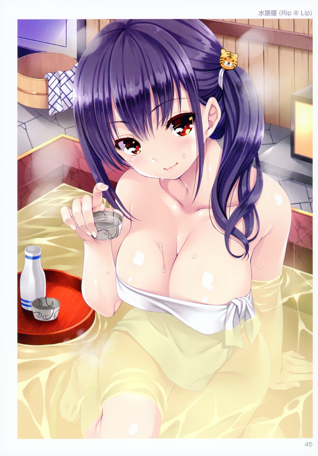 bathing cleavage mizuhara_yuu onsen sake toranoana towel wet