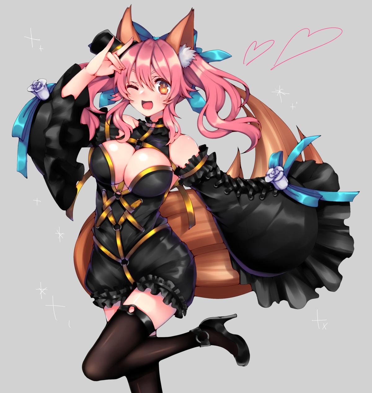 13_(spice!!) animal_ears dress fate/extra fate/extra_ccc fate/stay_night heels tail tamamo_no_mae thighhighs