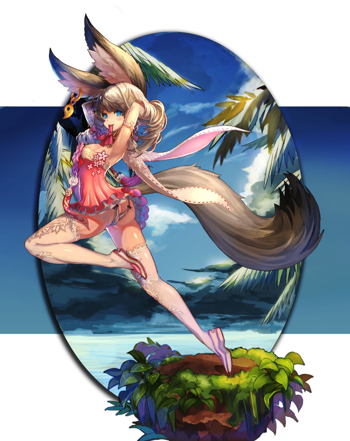 animal_ears ass blade_&_soul dress pantsu qbspdl tail thighhighs