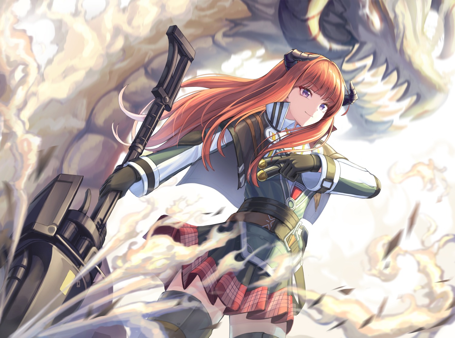 arknights bagpipe_(arknights) cow-ring horns monster thighhighs weapon