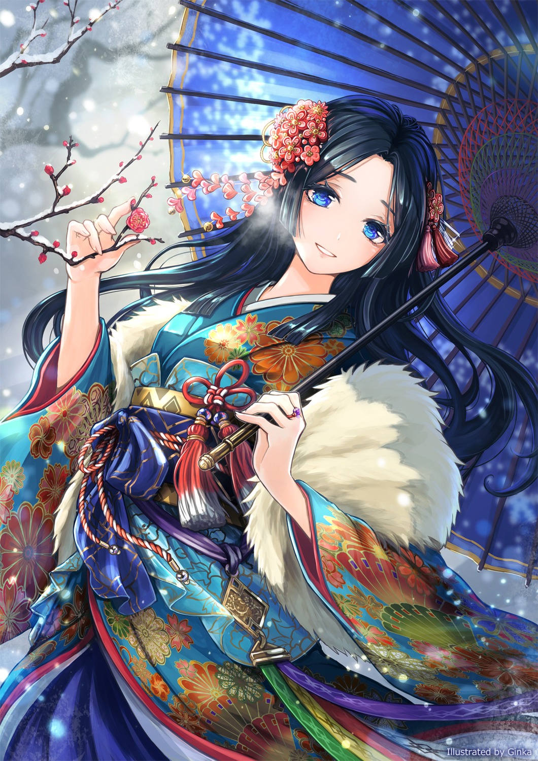 ginka_(pixiv1171736) kimono sengoku_fubu umbrella