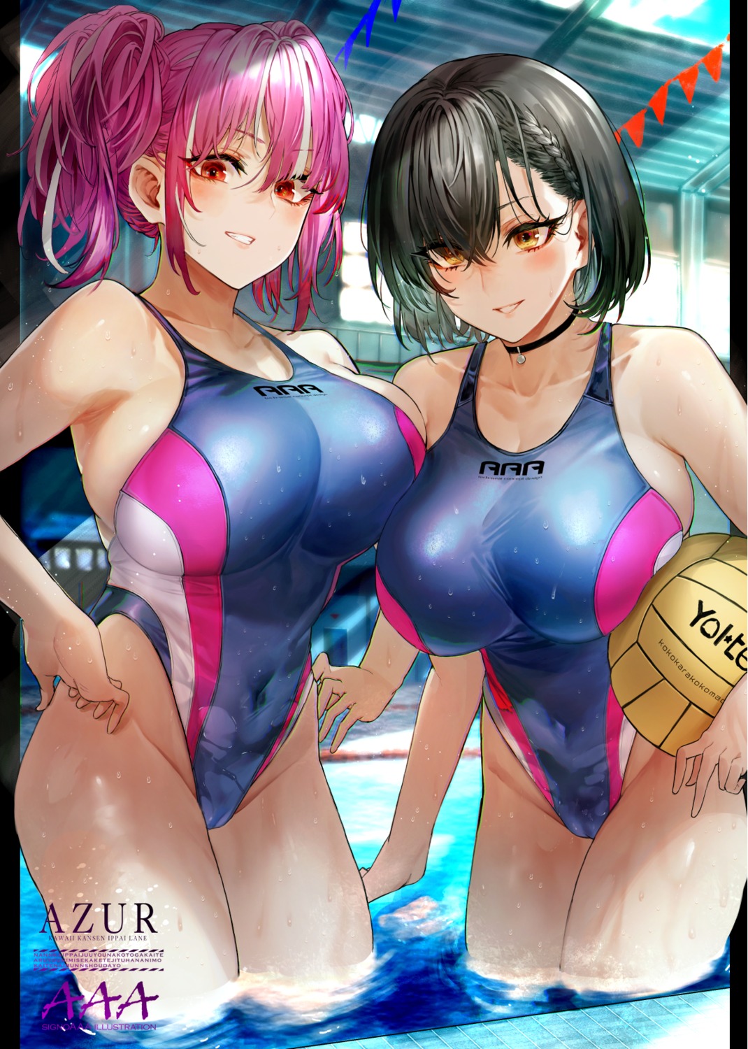 azur_lane baltimore_(azur_lane) bremerton_(azur_lane) signo_aaa swimsuits wet