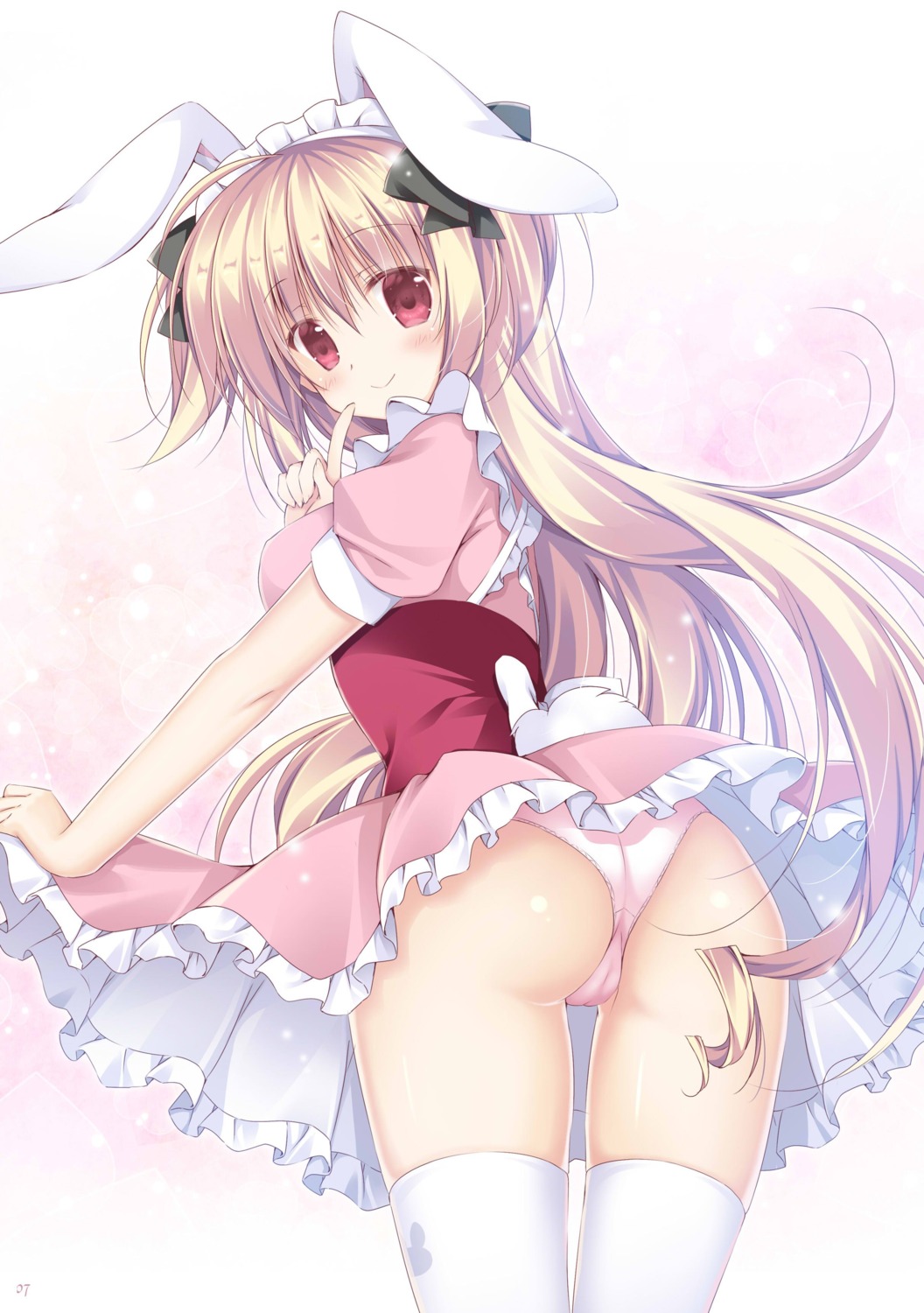 animal_ears ass bunny_ears cameltoe erect_nipples korie_riko maid pantsu skirt_lift tail thighhighs