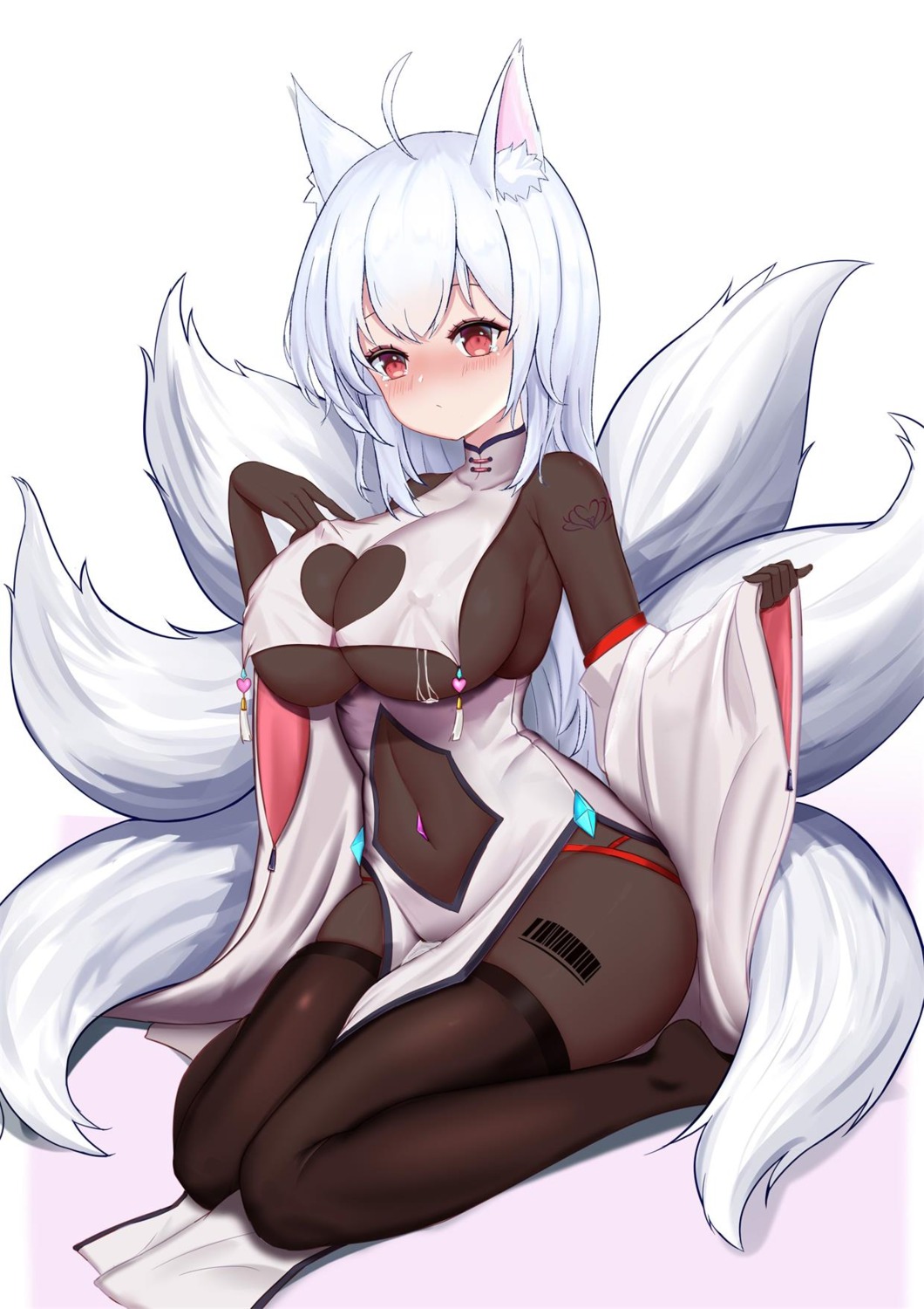 animal_ears bodysuit erect_nipples kitsune niballl no_bra see_through tail tattoo thighhighs