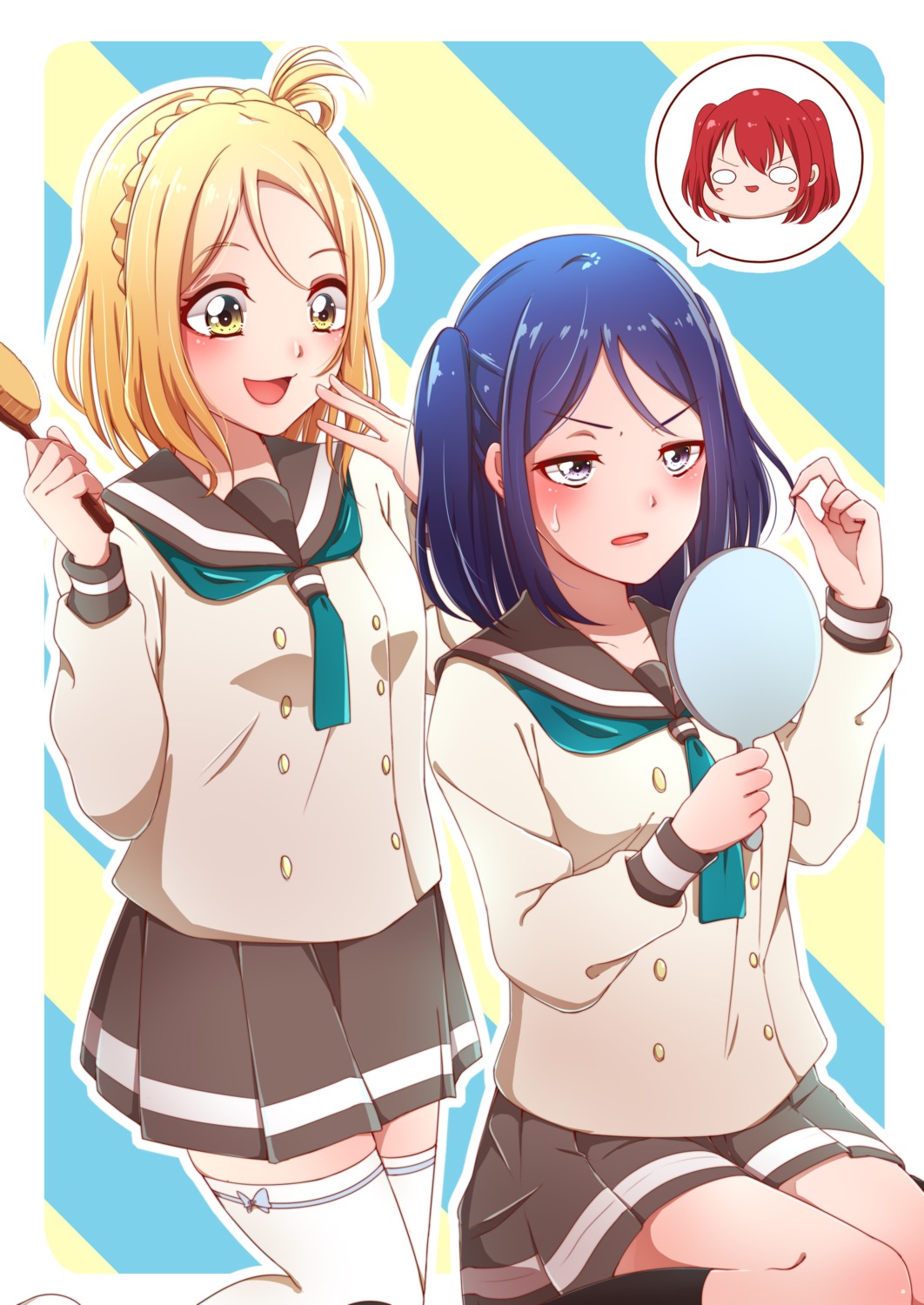 kurosawa_ruby love_live!_sunshine!! matsuura_kanan ohara_mari seifuku tagme thighhighs