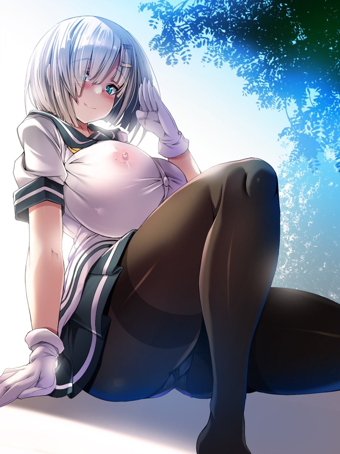 cameltoe hamakaze_(kancolle) kantai_collection nipples no_bra pantsu pantyhose see_through seifuku torisan