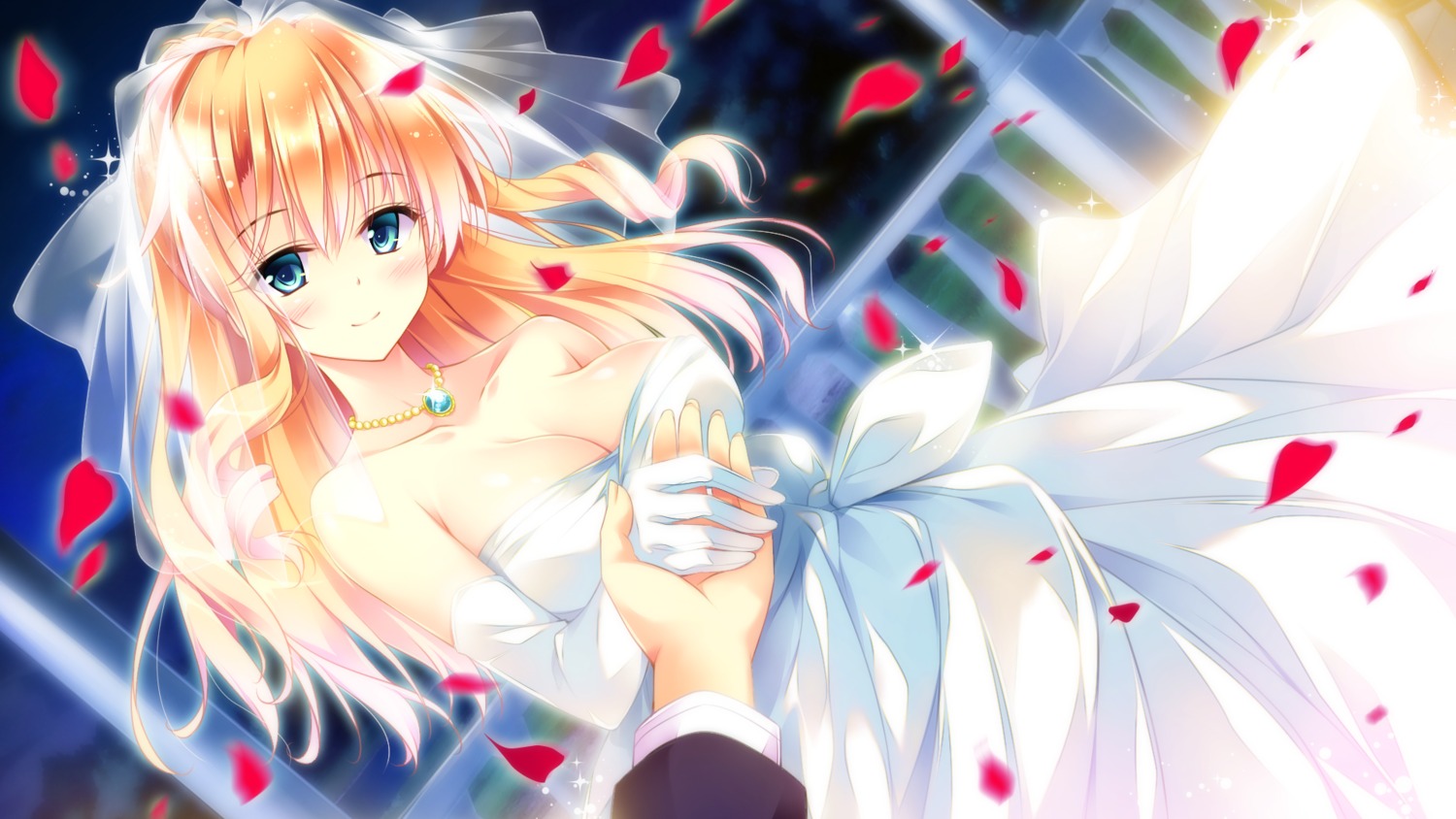 cleavage dress ensemble_(company) game_cg golden_marriage hayakawa_harui kasugano_yukariko wedding_dress