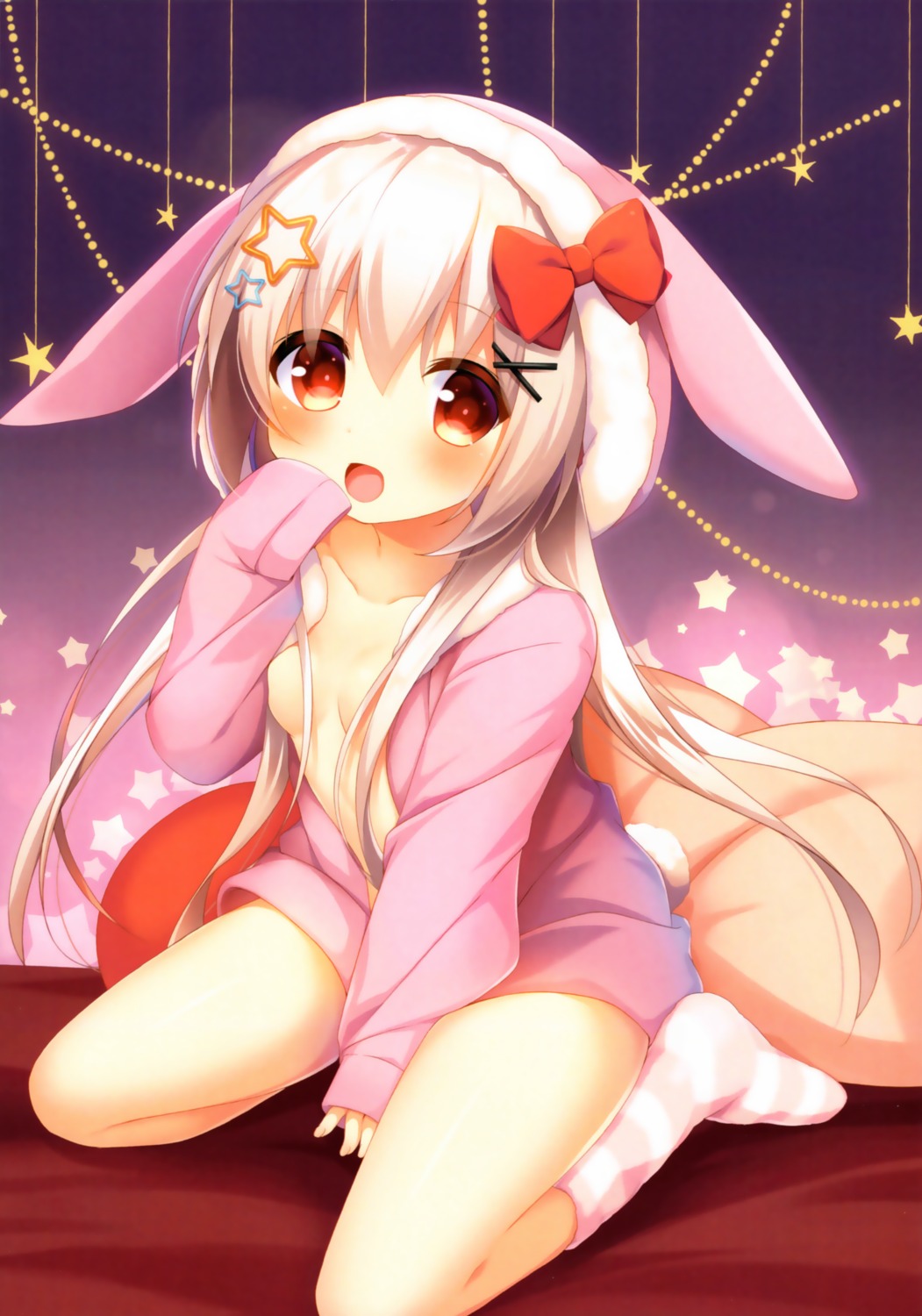 animal_ears bunny_ears no_bra pajama tail umeko_machi