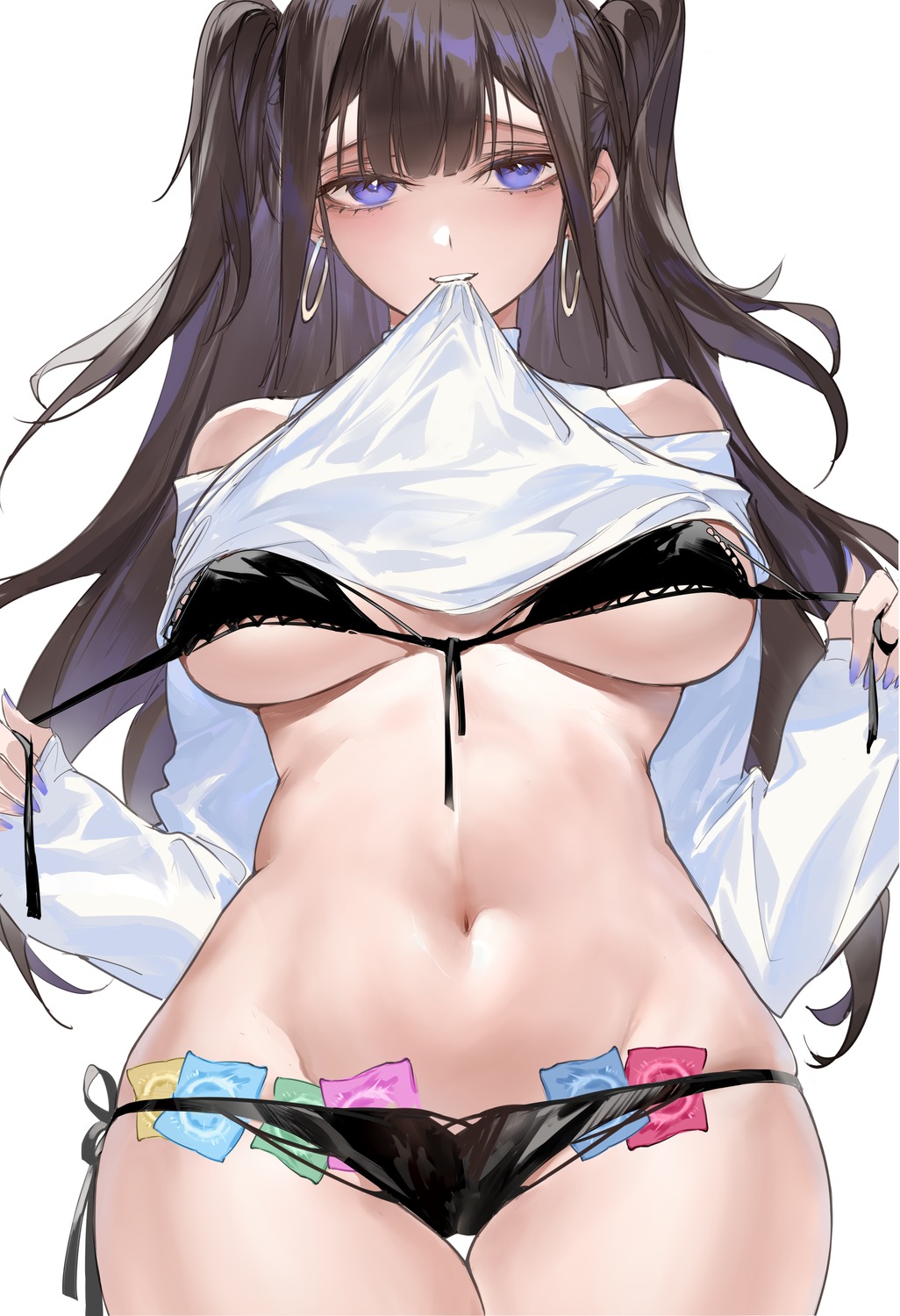 animal_ears bikini bunny_ears cameltoe horz shirt_lift swimsuits undressing