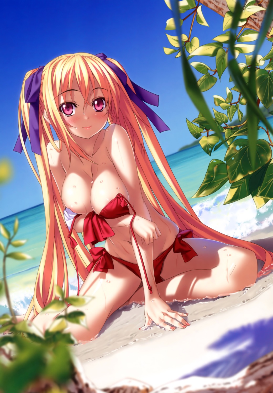 areola bikini breast_hold cleavage kannatsuki_noboru shinkyoku_soukai_polyphonica swimsuits wet yugiri_perserte