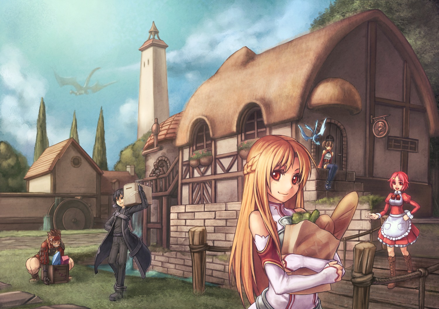 asuna_(sword_art_online) kirito klein_(sword_art_online) lisbeth pina rotix silica sword_art_online