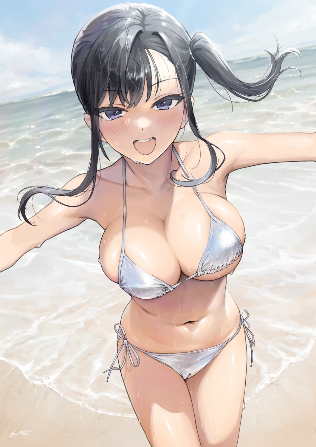 bikini cameltoe gaki_kyonyuu kaedeko_(kaedelic) sasaki_miyuki swimsuits wet