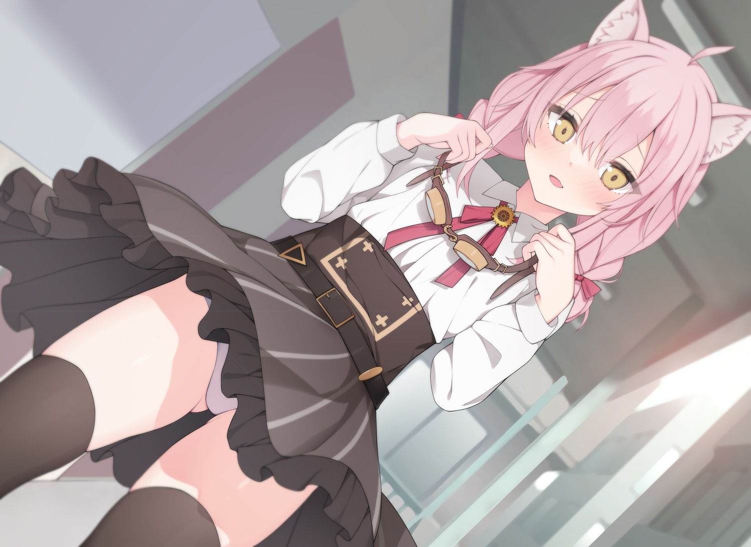 ace_taffy animal_ears jyt nekomimi pantsu skirt_lift thighhighs