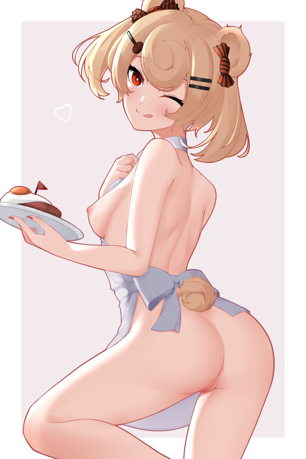 animal_ears arknights ass gummy_(arknights) naked_apron nipples pussy tail uncensored z.taiga