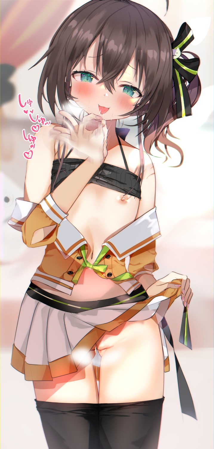 hololive loli natsuiro_matsuri niku_(hamuchang) nipples no_bra open_shirt pussy skirt_lift uncensored