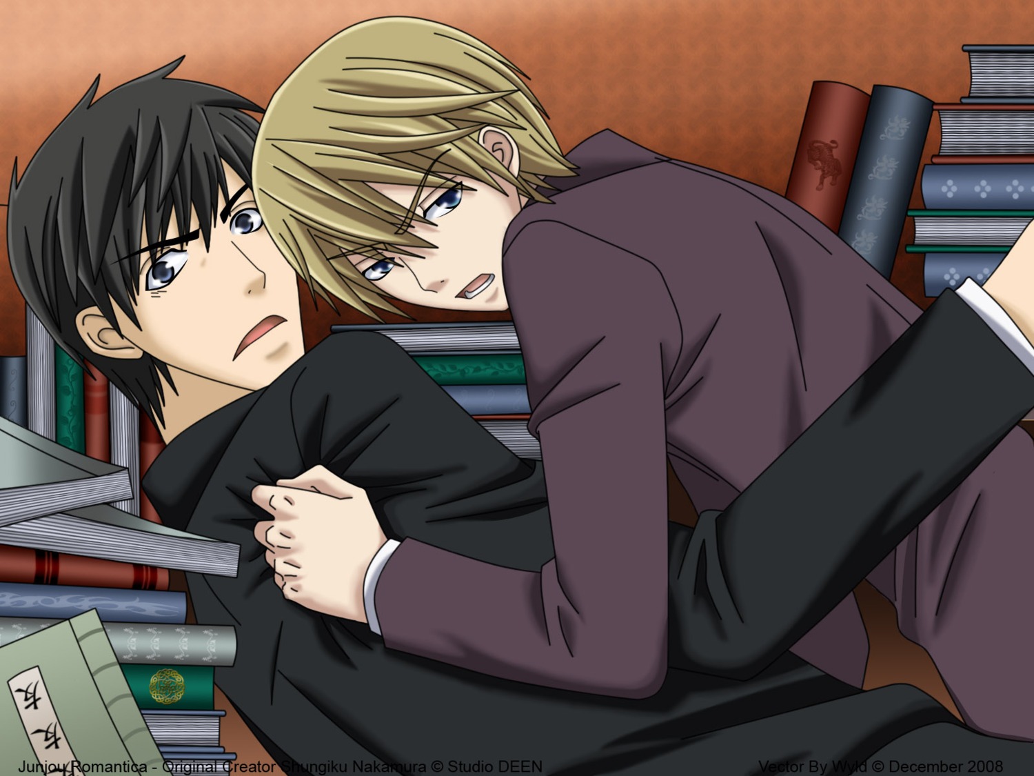 junjou_romantica male miyagi_you takatsuki_shinobu vector_trace wallpaper watermark yaoi