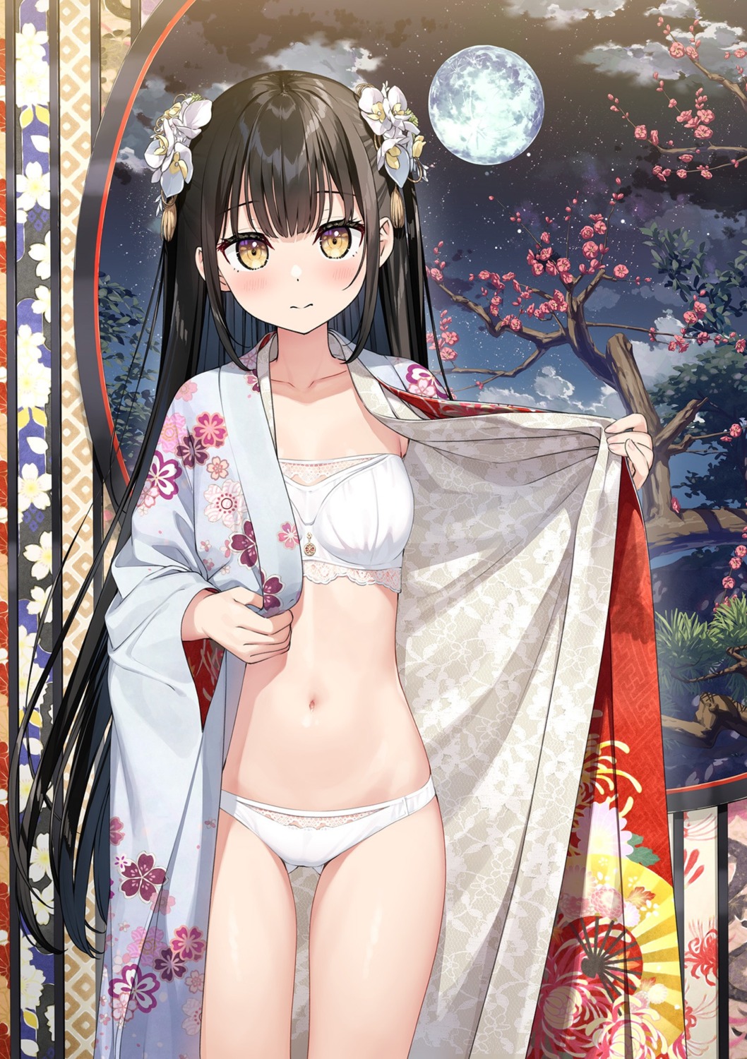 bra kantoku kimono loli nagisa_(kantoku) open_shirt pantsu undressing