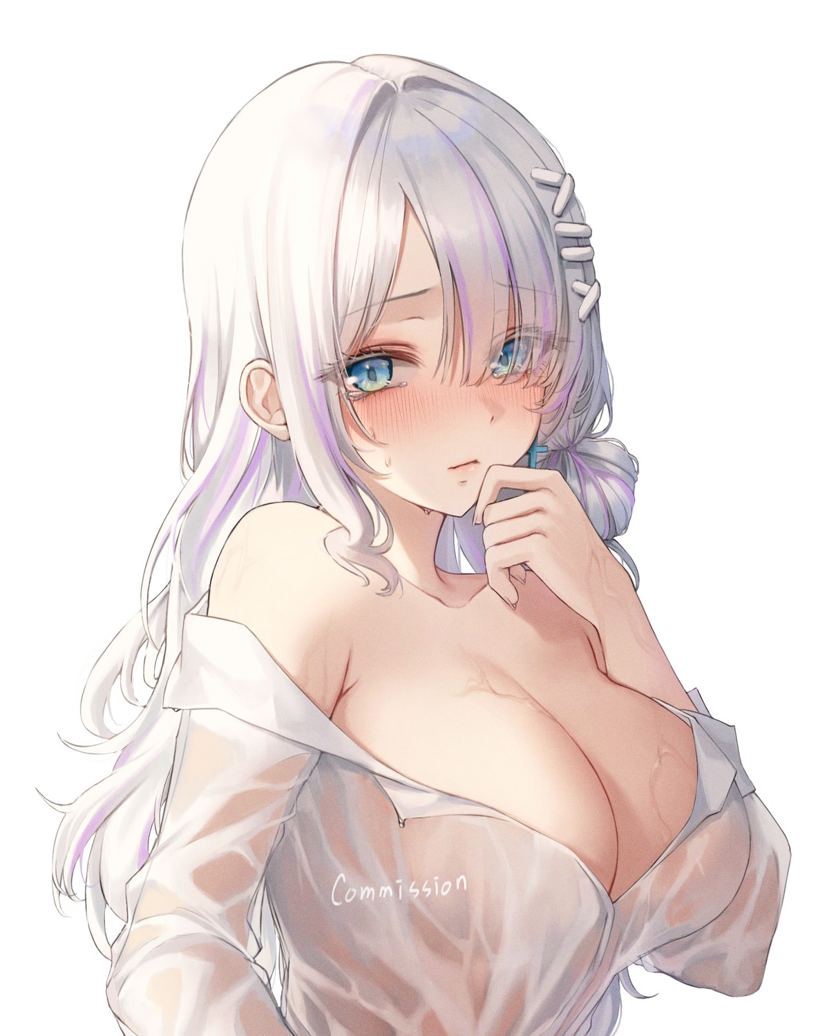 ame_816 dress_shirt no_bra open_shirt see_through wet wet_clothes