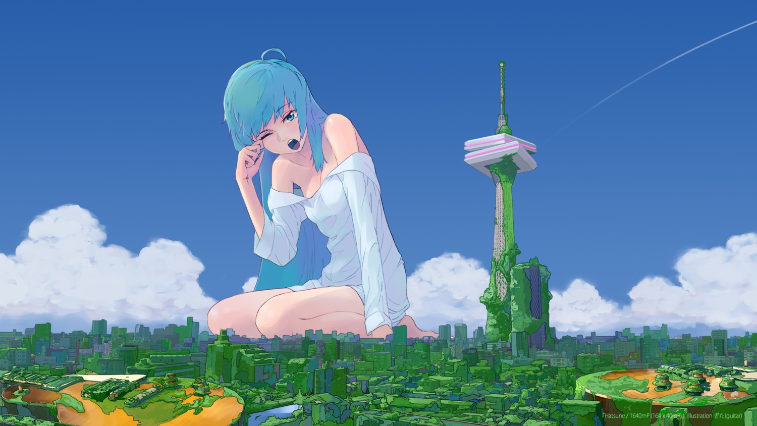 guitar_(artist) hatsune_miku landscape vocaloid wallpaper