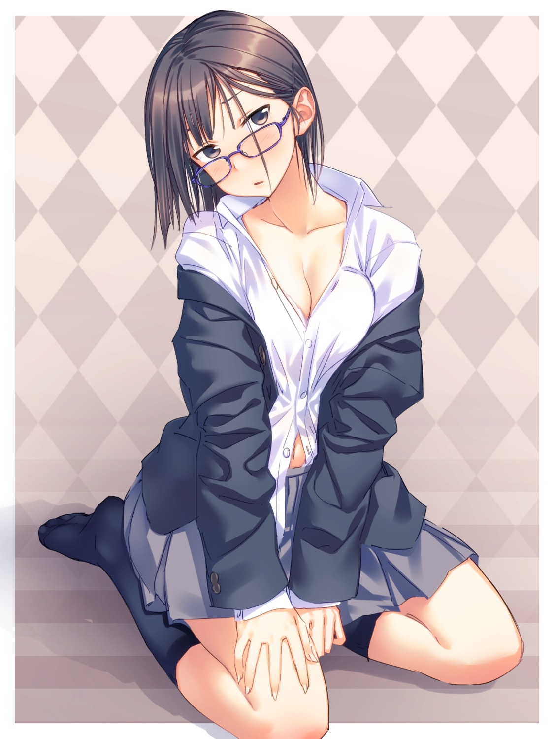 cleavage megane open_shirt seifuku yuuki_keisuke