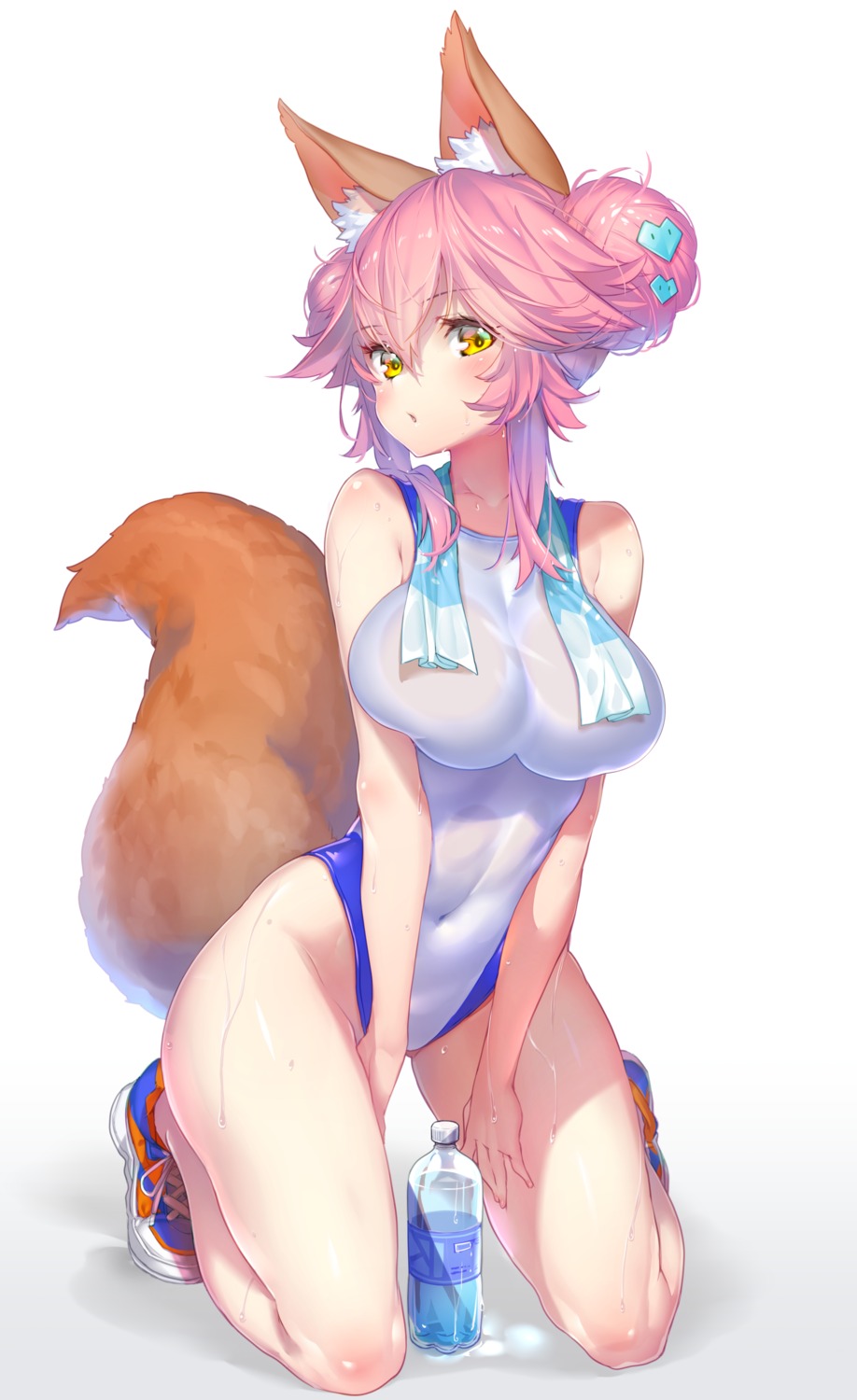 animal_ears fate/grand_order hong_(white_spider) kitsune see_through swimsuits tail tamamo_no_mae wet wet_clothes