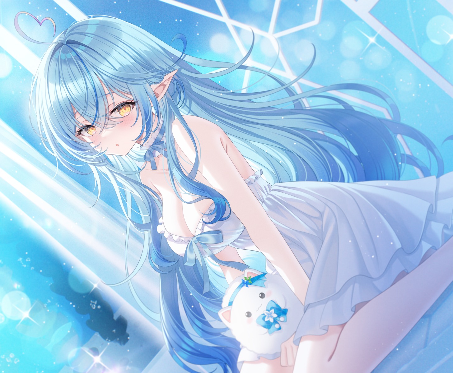 elf hololive lingerie myusha pointy_ears see_through yukihana_lamy